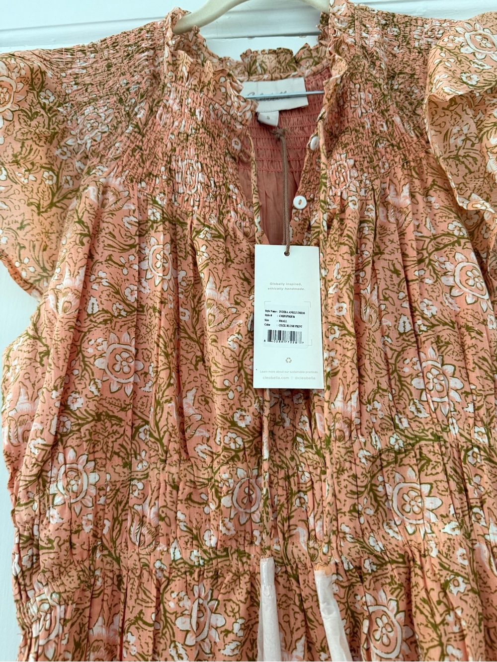 NWT CLEOBELLA Indira Ruffle Tiered Cotton Dress Blush Pink Small